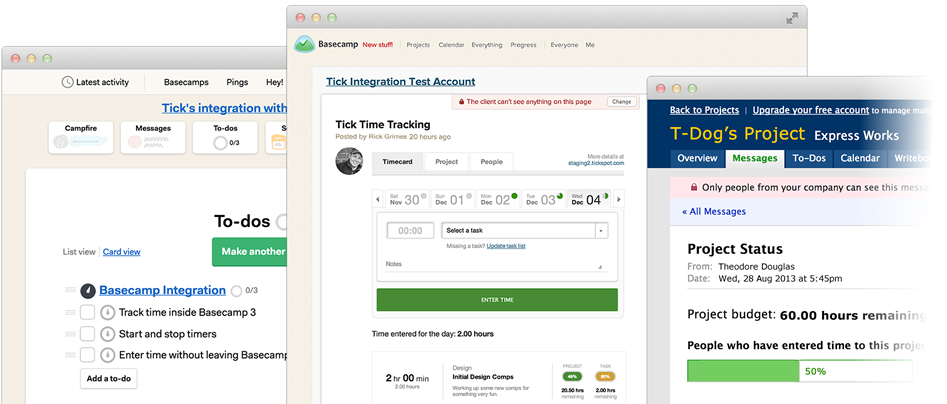 Basecamp time tracking integration works with Basecamp Classic, Basecamp 2, and Basecamp 3
