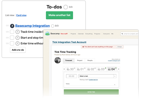 Tick integrates seamlessly with basecamp.