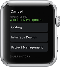 Selecting a task on the Apple Watch