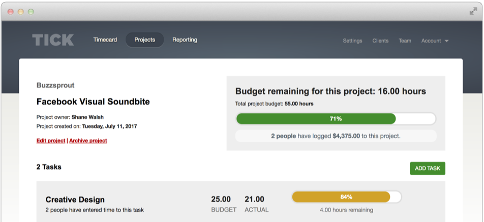 Track your project budgets with Tick