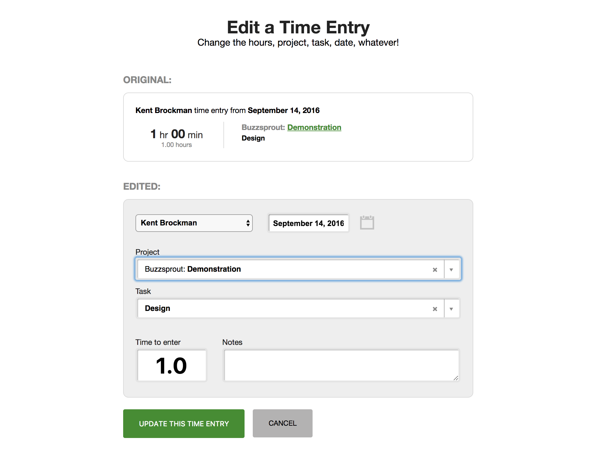 Editing single time entry in Tick