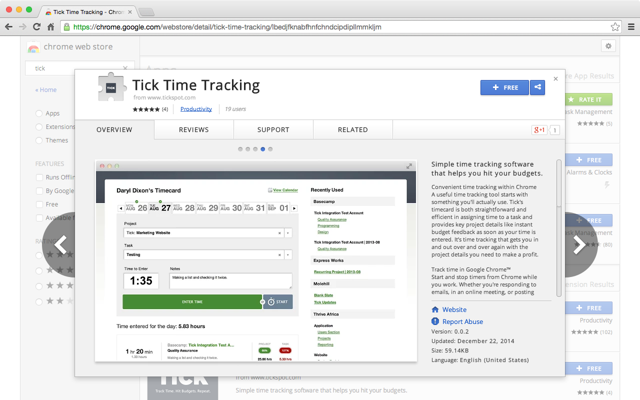 Tick in Google Chrome Store